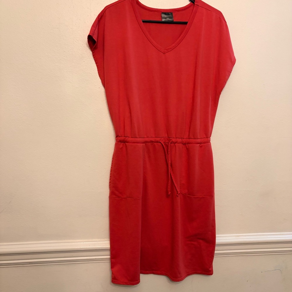 32 Degrees Cool T-Shirt Dress Womens S Coral Red Drawstring Pockets